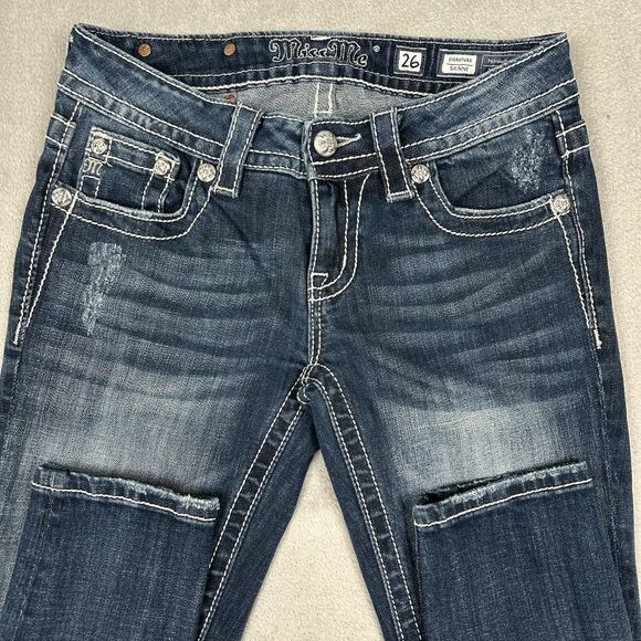Miss Me Jeans Womens 26 Low Rise Signature Skinny Medium Wash 28x30 EUC - Picture 3 of 14